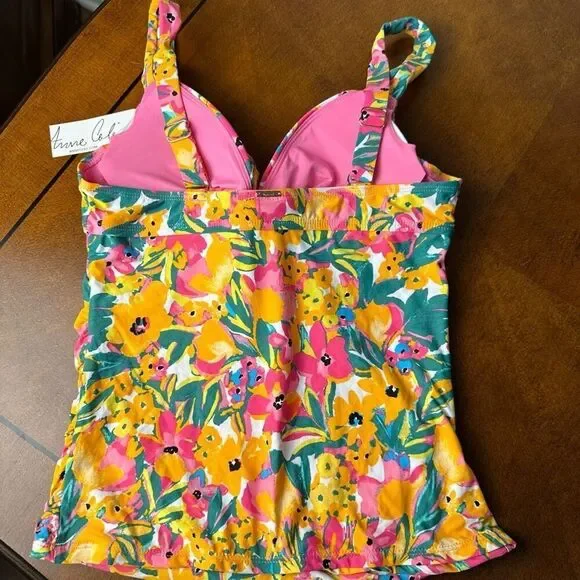 Anne Cole NWT size 32C/34B swim tankini top purple/ orange/ green - Picture 5 of 10
